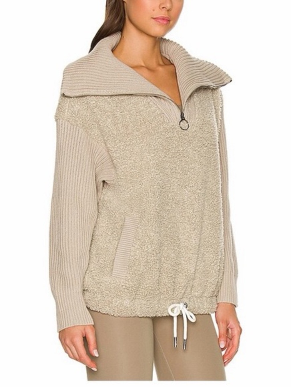 Varley Beige Sherpa Half-Zip Funnel Neck Pullover